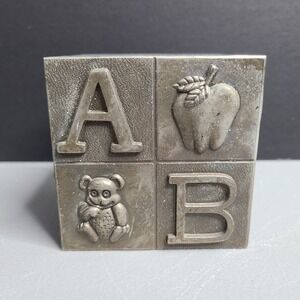 SILVER PLATED BABY ABC BLOCK COIN PIGGY‎ BANK